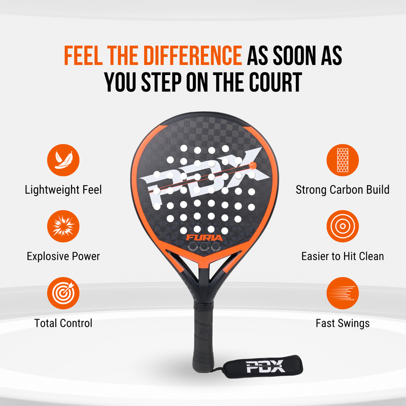 PDX Furia Pro Padel Racket | Complimentary Racket Carrier Bag | Full Carbon Fibre 12K Face | 355g Hybrid | Power