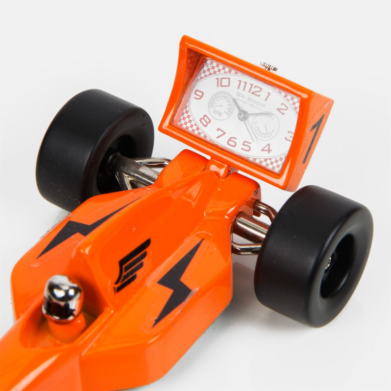 Wm Widdop Miniature Clock - Orange Racing Car