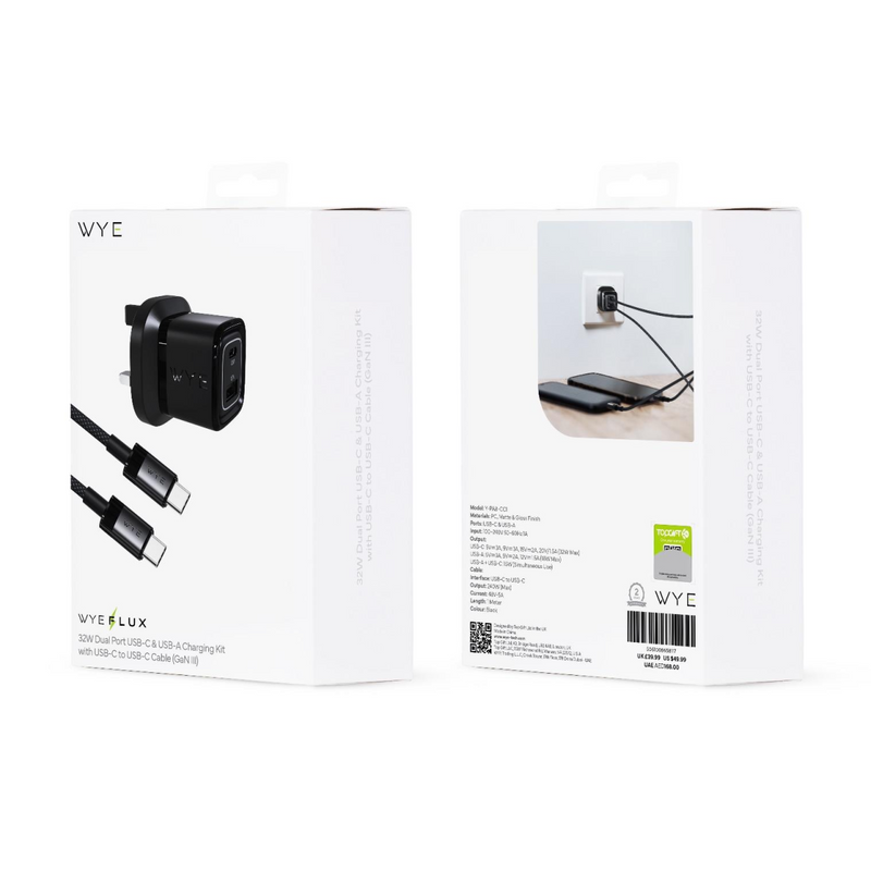 WYEFLUX 25W Single USB-C Charging Kit with USB-C to USB-C Cable (Gan III)