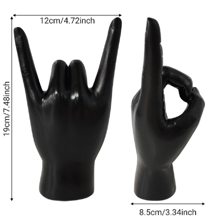 Resin Rock n Roll Hand Gesture Sculpture, Black and Gold Figurine for Home Decor Statue Gift