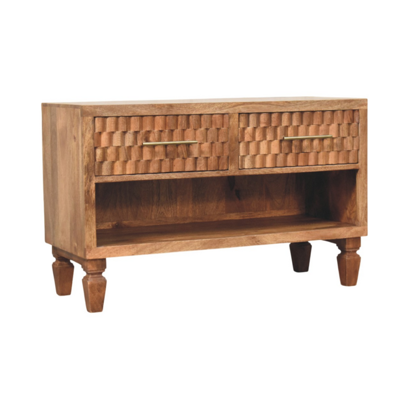 Artisan Furniture Solid Wood Arno Shoe Storage Unit in Golden Teak, 2 Drawers, 1 Shelf, Beige