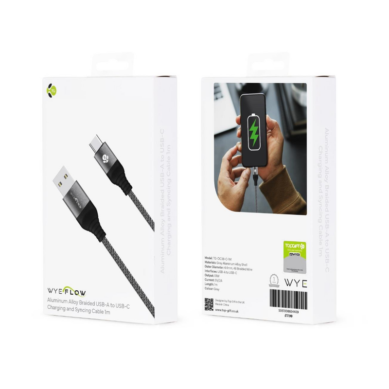 WYEFLOW Aluminum Alloy Braided USB-A to USB-C Charging and Syncing Cable 1m