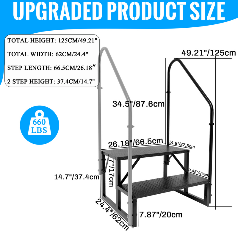 RV Step Stool, 2 Step Ladder, Hot Tub Steps with 2 Handrails, Heavy Duty Ladder Shelf Bookcase, 5th Wheel RV Mobile Home Stairs for Camper/Porch/SPA Pool/Pet Stairs