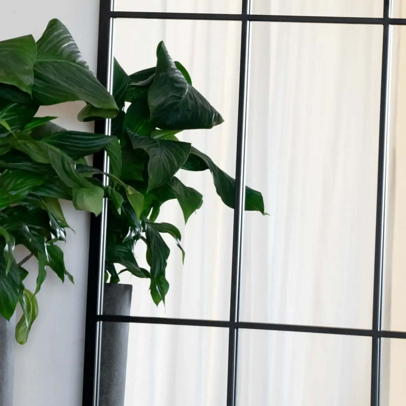 Tomi- Full Length Black Metal Arched Lattice Window Mirror - 180cm x 105cm.