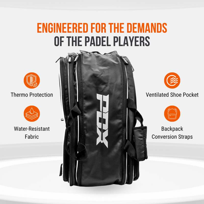 PDX Padel Racket Bag Black & White | Holds 2-4 Rackets | Backpack Convertible | Thermal Compartment