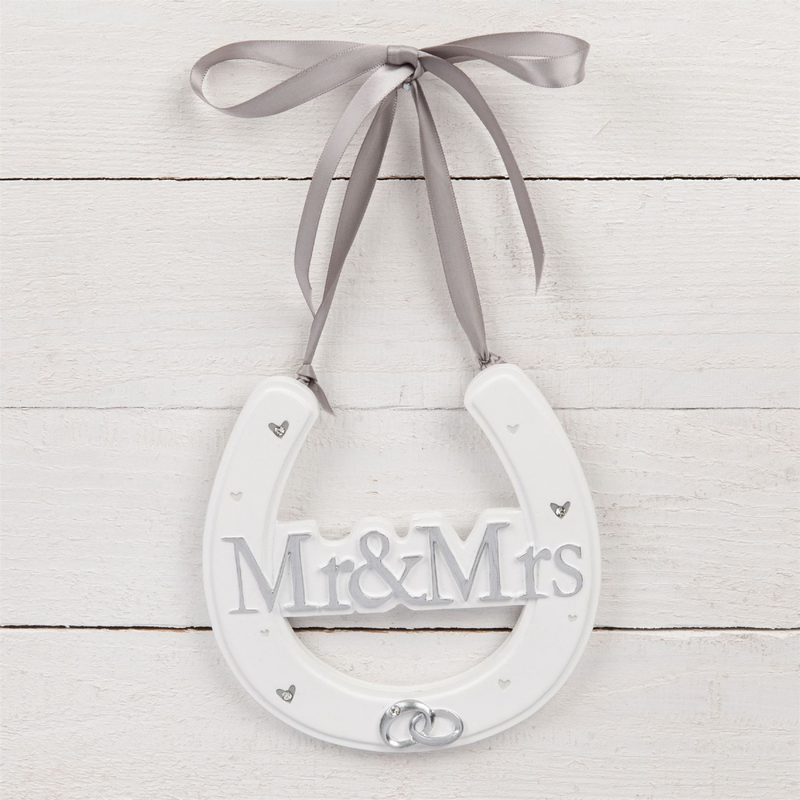 Amore White Resin Wedding Horse Shoe - Mr & Mrs