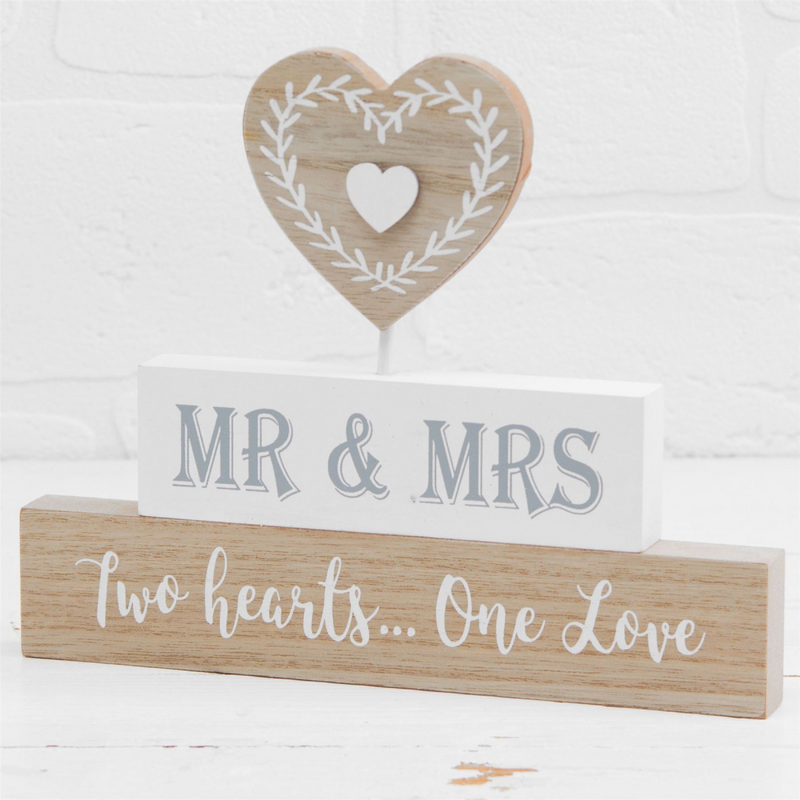 Love Story Mantel Blocks Mr & Mrs 2 Hearts