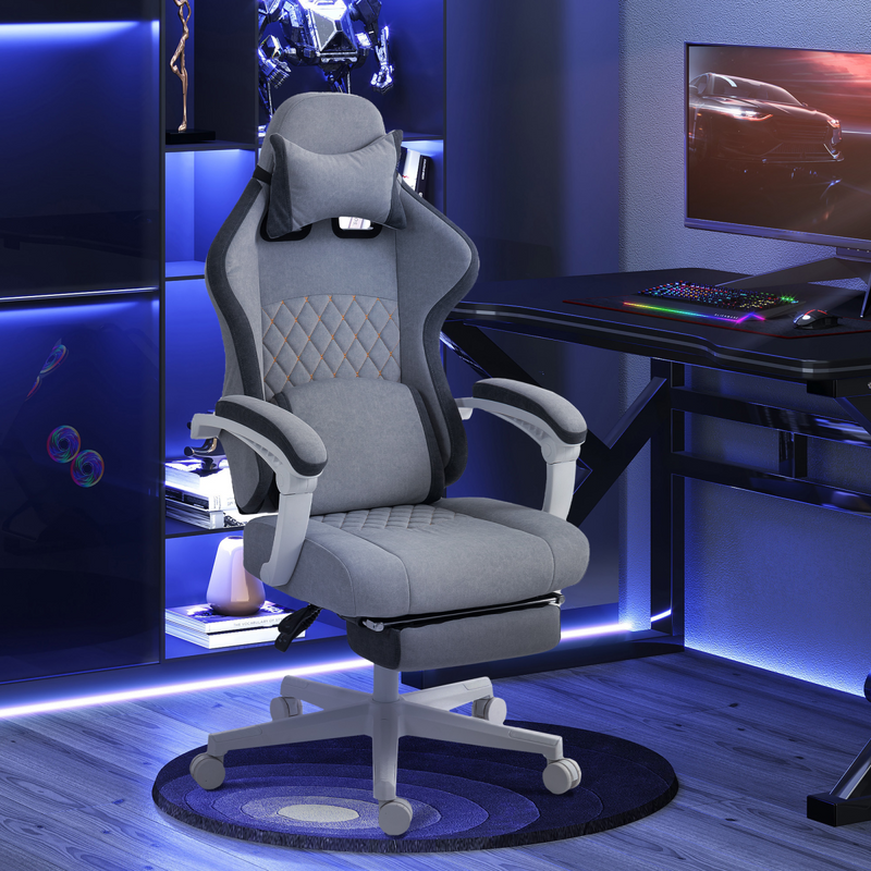 HOMCOM Printed Velvet Computer Recliner Chair with Adjustable Height, Grey
