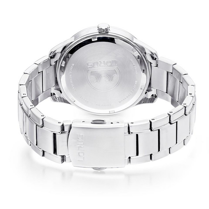 Lorus Mens Sports Day Date Black Dial Seigaiha-mon With Stainless Steel Bracelet Watch RH361AX9