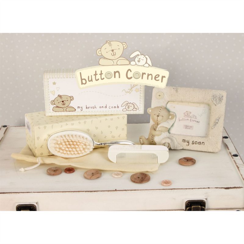 Button Corner Silverplated Brush & Comb Set