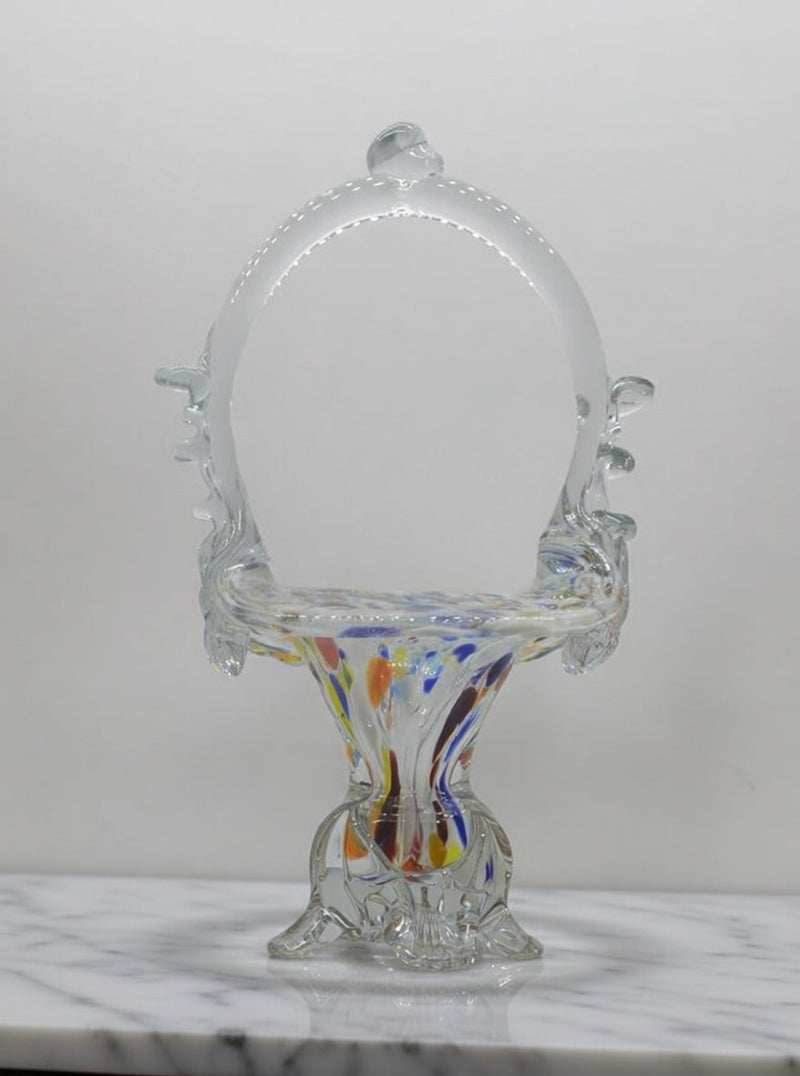 MURANO STYLE MULTICOLURED ART GLASS BASKET