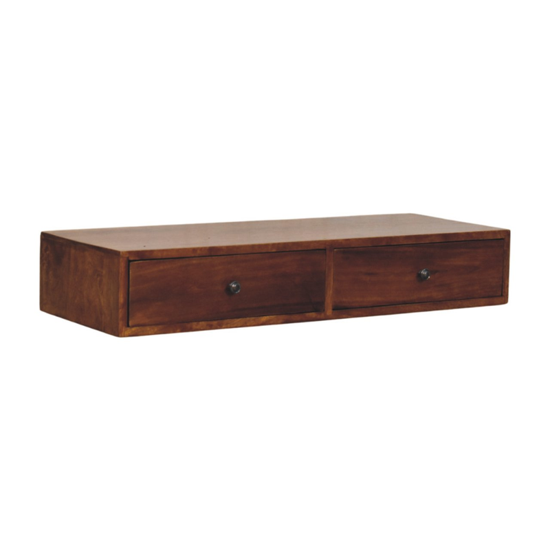 Artisan Furniture Solid Wood Lunar 2 Drawer Chestnut Wall Mounted Console, Dark Brown