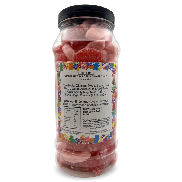 Fizzy Big Lips Red & Pink Mix Assorted Fizzies Retro Sweets Gift Jar - 715g
