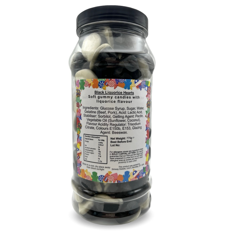 Black Liquorice Hearts Retro Gummy Sweets Gift Jar - 775g