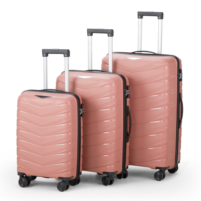 V-shaped stripes 3-in-1 PP trolley case 20in 24in 28in PP iron trolley fashionable colour - rose gold (grain pattern)