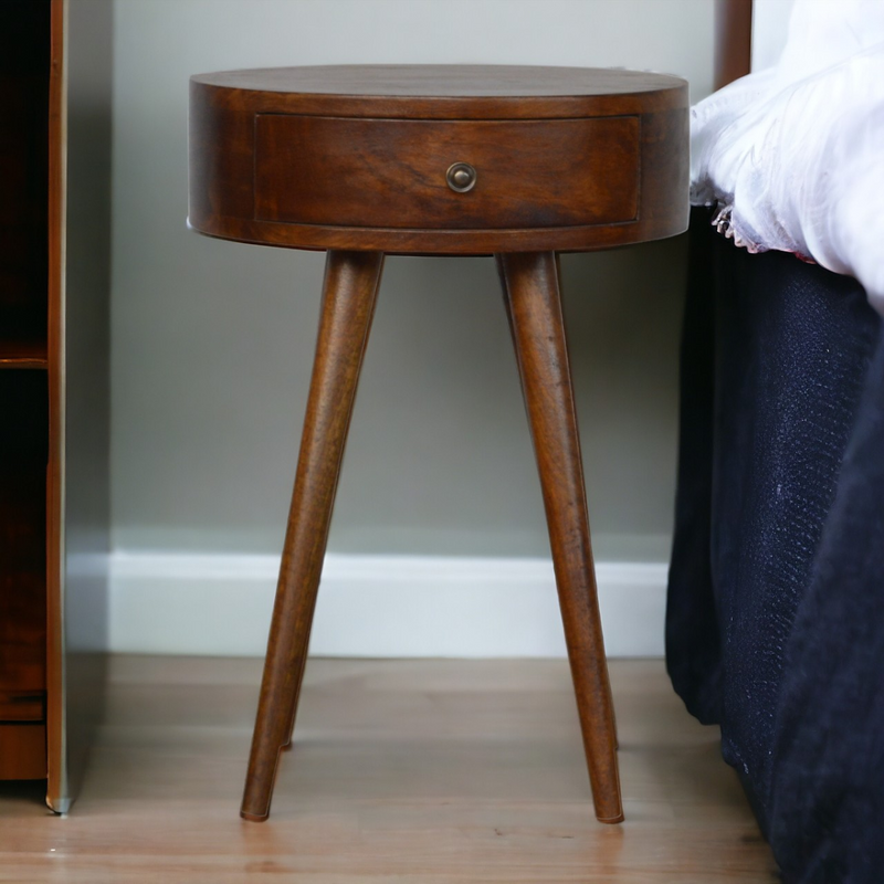 Artisan Furniture Solid Wood Nordic Chestnut Circular Bedside