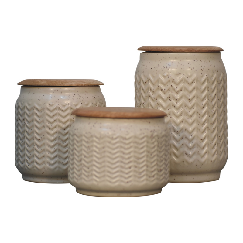 Artisan Furniture Kitchen Accessories - Zig-Zag Sugar, Tea and Coffee Set, Beige