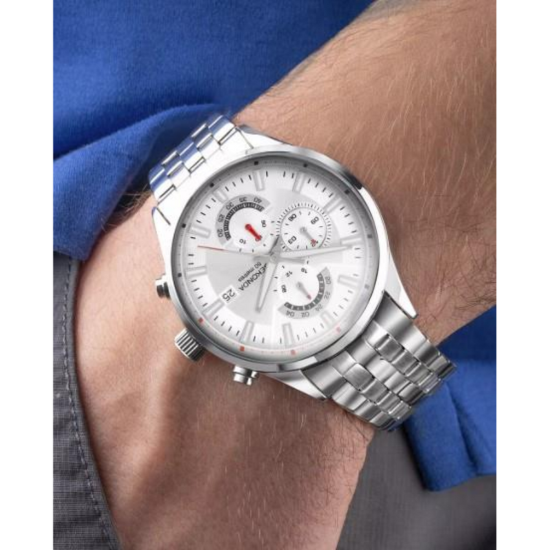 Sekonda Mens Chronograph 44mm Date Silver-White Dial With Stainless Steel Silver Bracelet Watch 30109