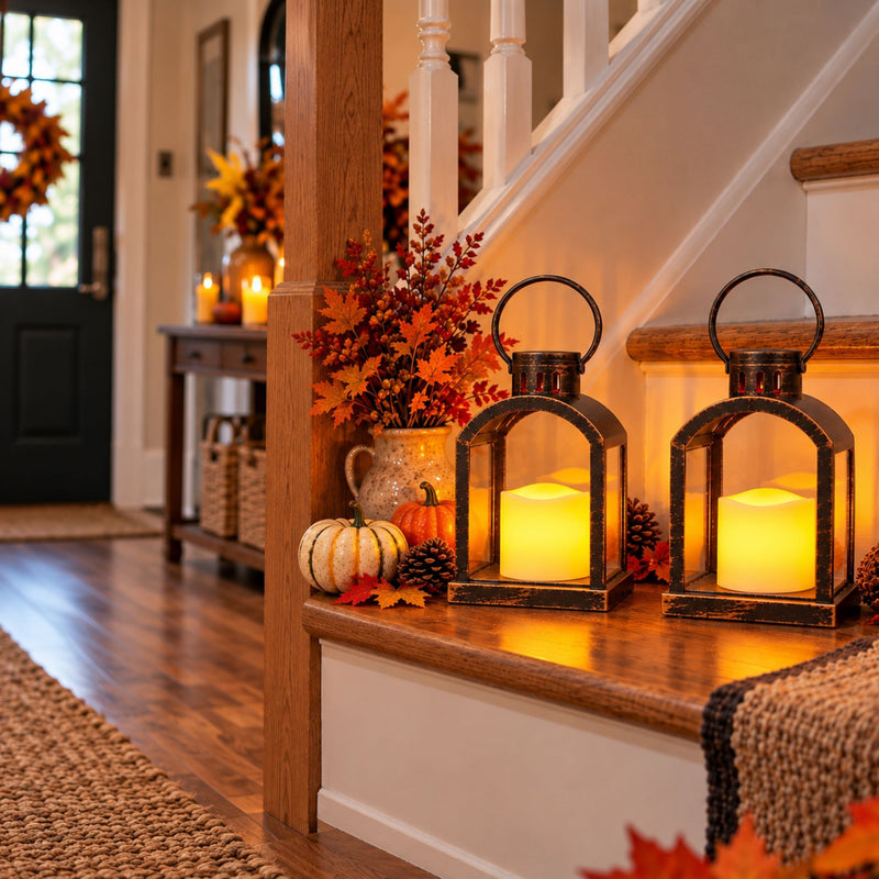 Set of 2 Battery Operated Bronze Hanging Candle Lanterns