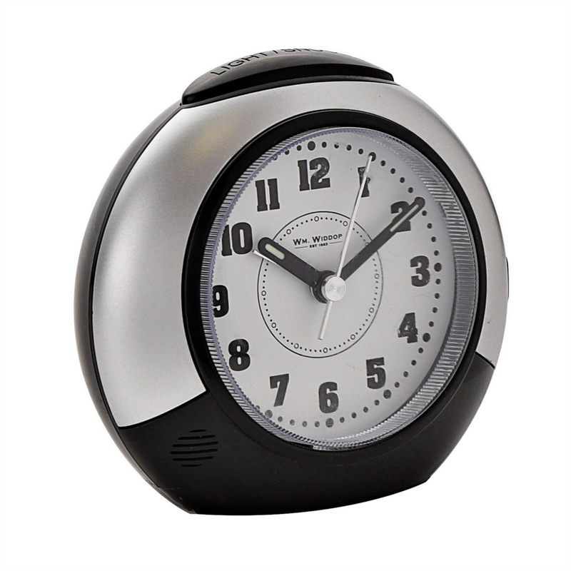Wm.Widdop Large Round Sweep/Light/Snz Alarm Clock Silver/Black