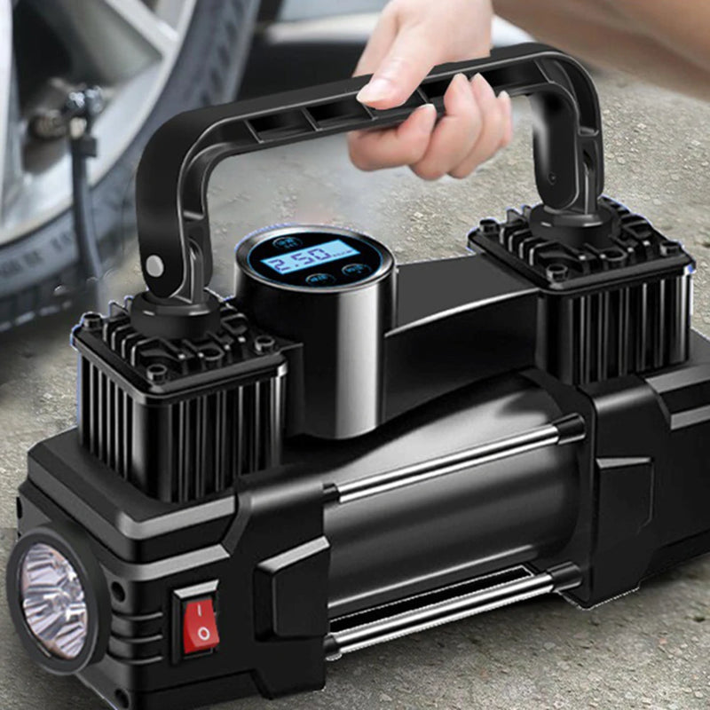 12V 150PSI Air Compressor Dual Cylinder Heavy Duty Tire Inflator with Pressure Gauge Car Motorcycle Electric Air Inflatable Pump