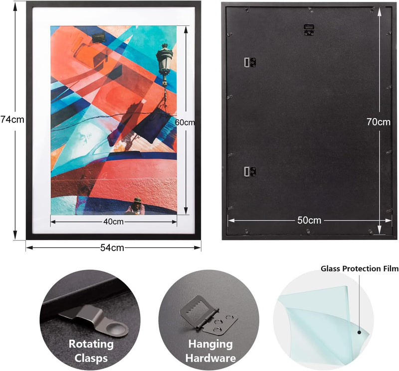 Poster Frame 50x70cm Solid Wood Black Picture Frame Plexiglass Display