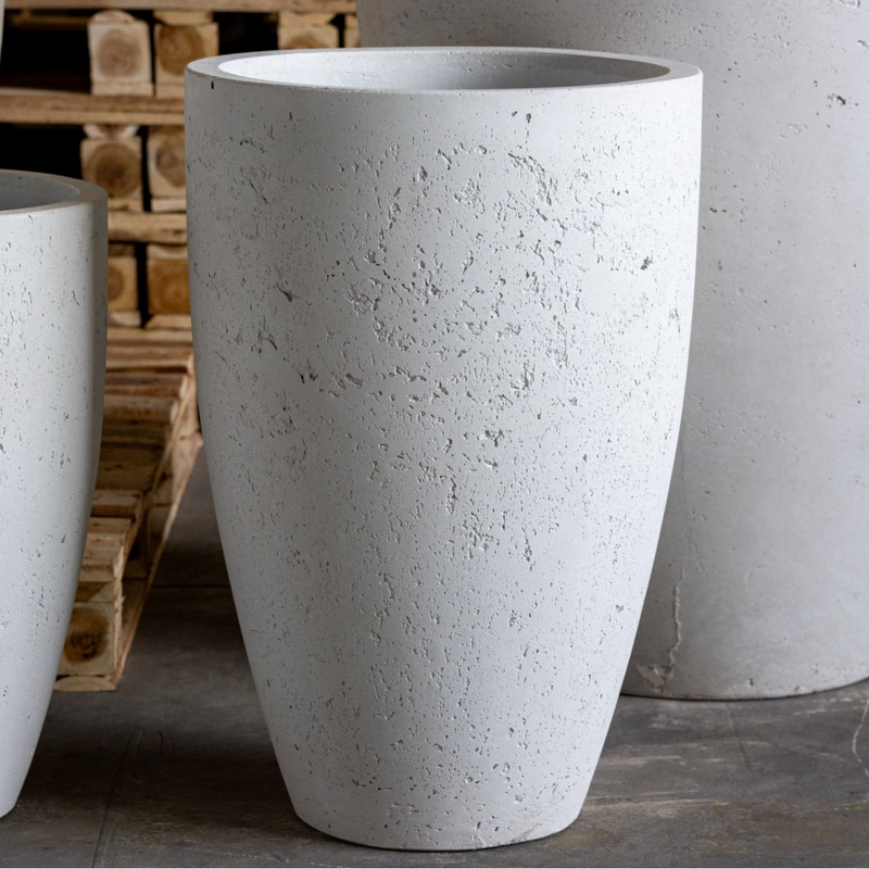 Vessara | White Mist – 40cm Large Tall Concrete Planter – 15L Round Plant Pot