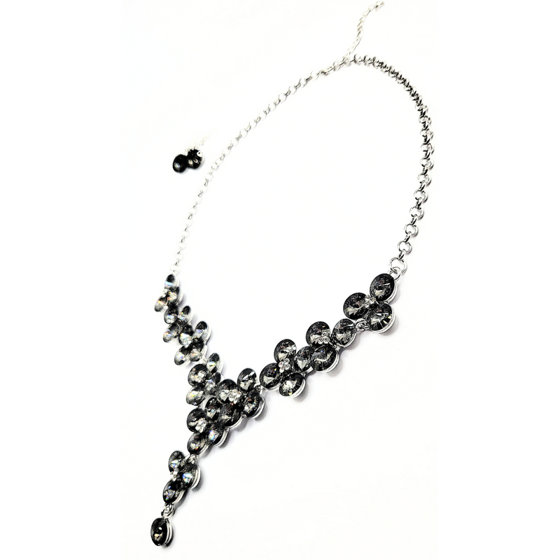 Black Flower Crystal Necklace Set