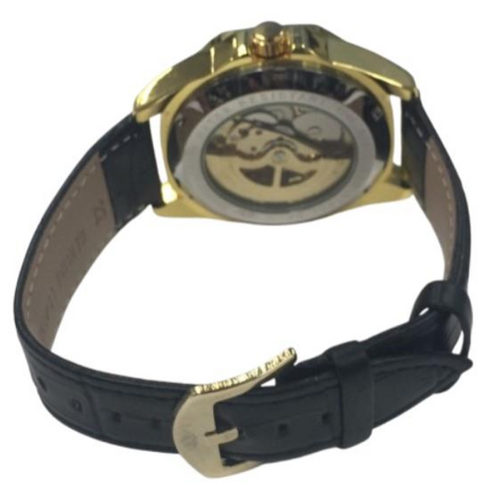NY London Mens Automatic Dial Analogue Gold/White/Black Leather Strap Watch