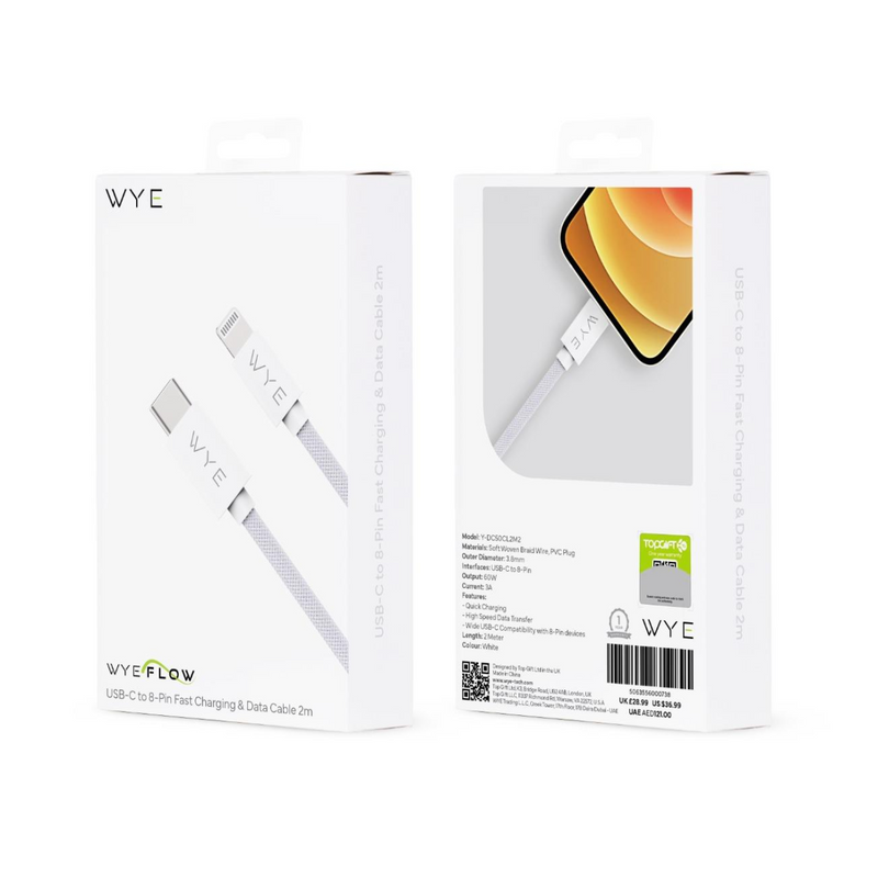 WYE USB-C to 8-Pin Fast Charging & Data Cable 2m - White