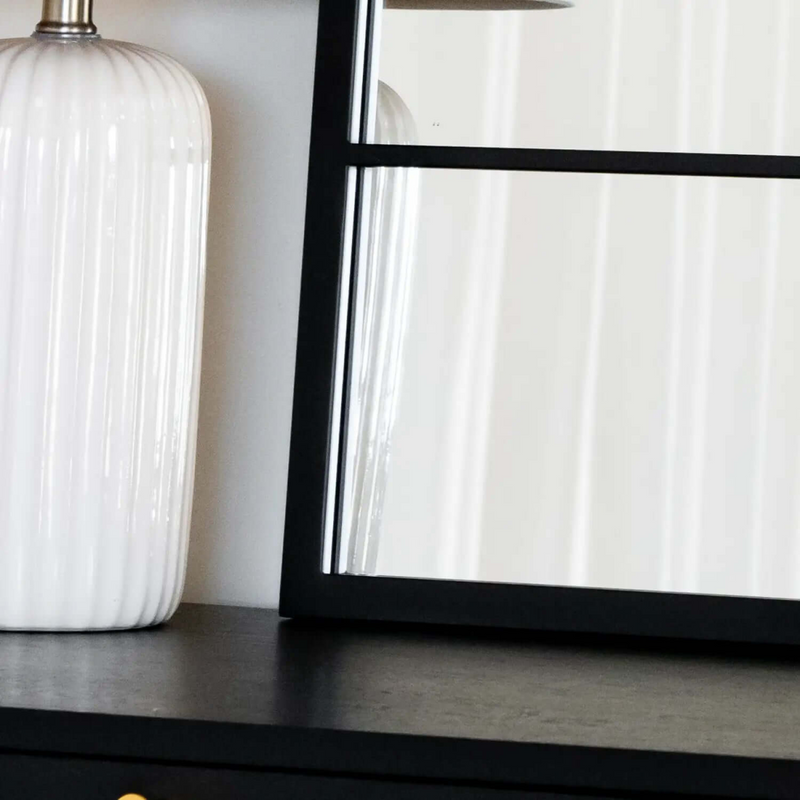 Kyō - Black Metal Rectangle Lattice Window Mirror - 120cm x 95cm