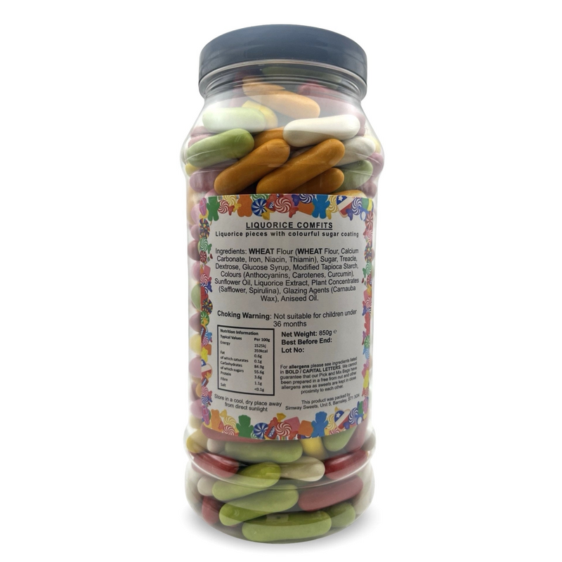 Liquorice Comfit Torpedoes Sweets Gift Jar - 850g