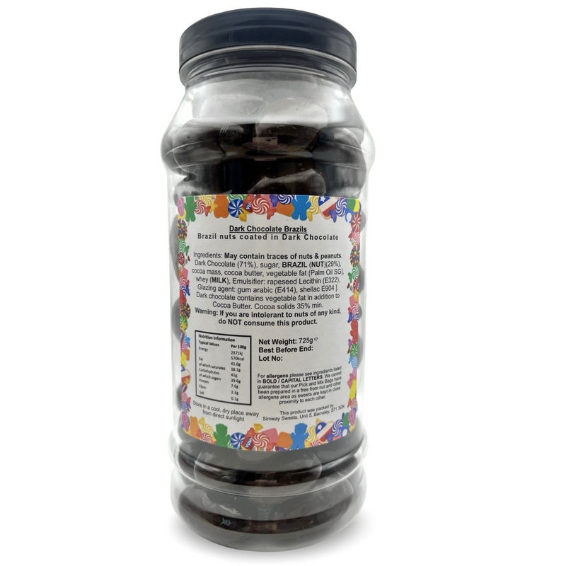 Dark Chocolate Brazil Nuts Choc Brazils Retro Sweets Gift Jar - 725g