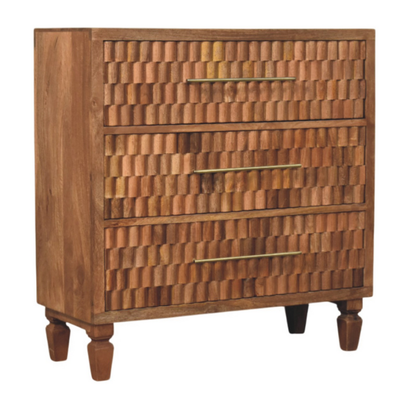 Artisan Furniture Solid Wood Arno Chest - Teak, 3 Drawers, Beige