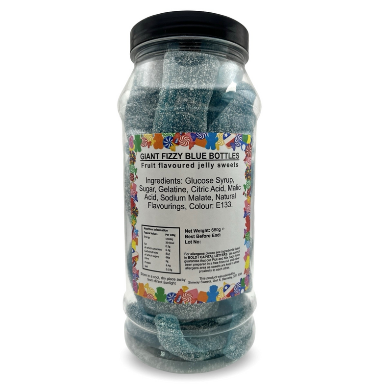Giant Fizzy Blue Bottles Retro Sour Gummy Sweets Gift Jar - 680g