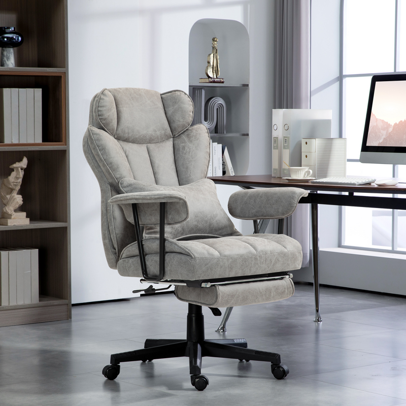 HOMCOM Massage Office Chair, Heated Reclining Desk Chair, Grey