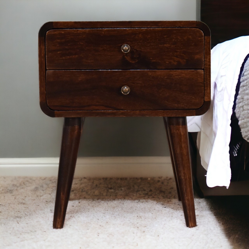 Artisan Furniture Solid Wood Curved Dark Walnut Bedside