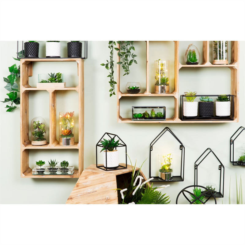 Glass Tube Terrarium w/ Artificial Succulents and LEDs 20cm