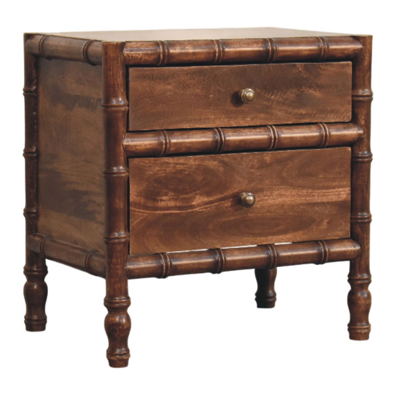 Artisan Furniture Solid Wood Bamboo Frame Nightstand in Roasted Almond, 2 Drawers, Dark Brown