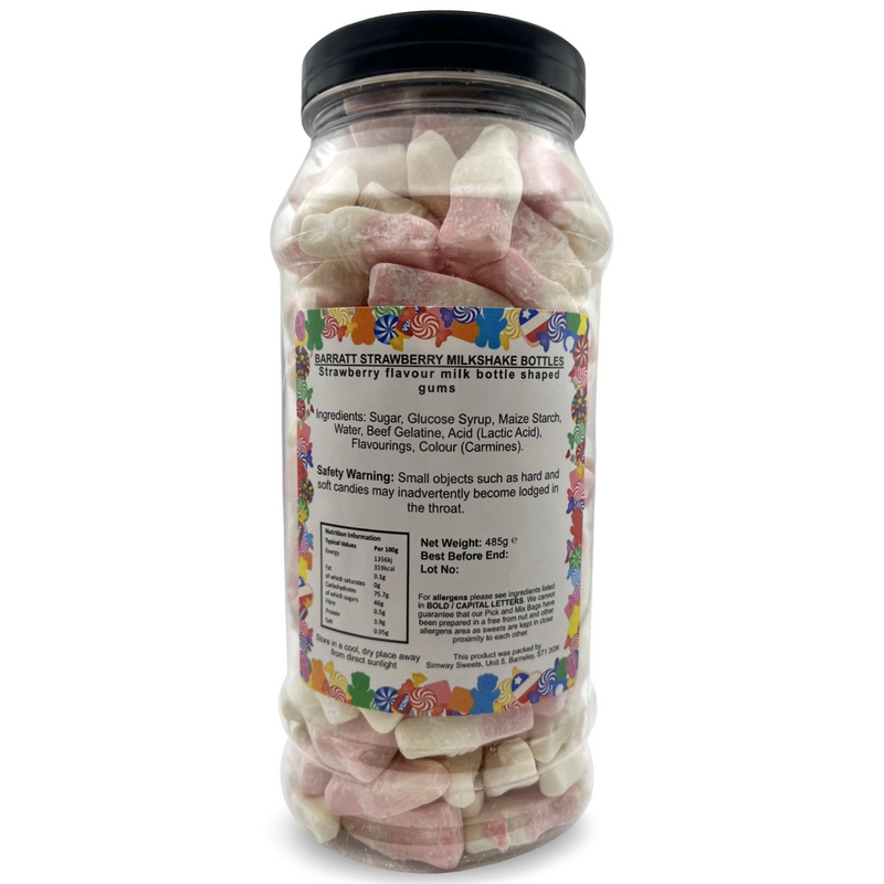Strawberry Milkshake Bottles (Dusted) Retro Sweets Gift Jar - 485g