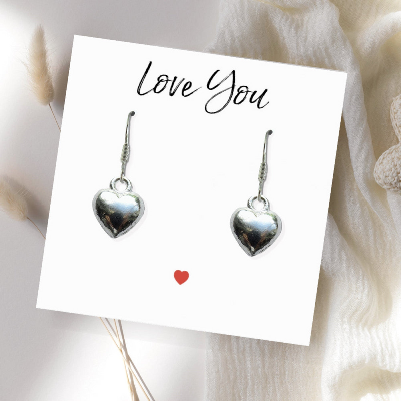Silver Heart Drop Earrings & Love You Mini Gift Hamper