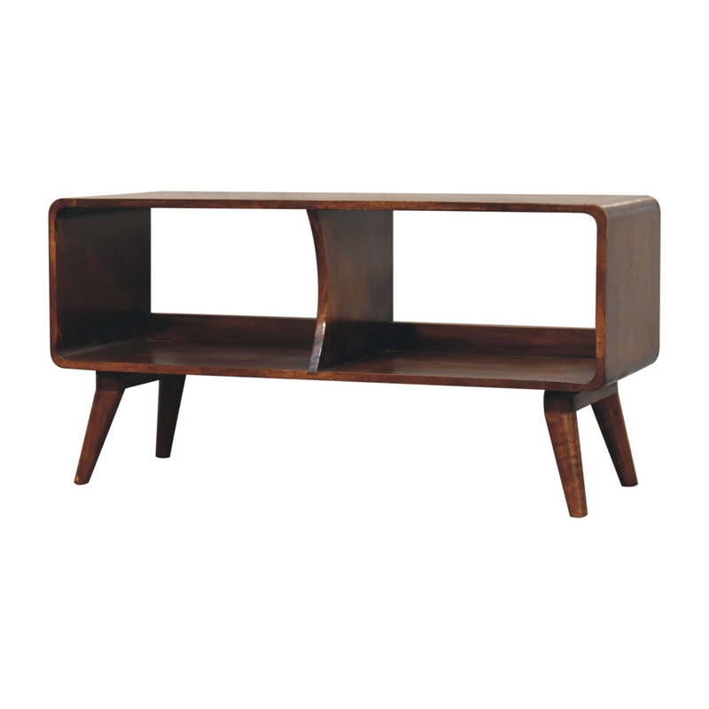 Artisan Furniture Solid Wood Curved Chestnut Double Slot Media Unit, 2 Open Slots, Brown