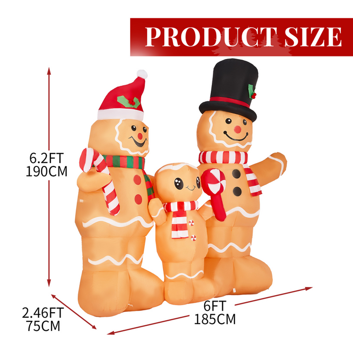 1.9M Lighted Christmas Inflatable Decoration, Inflatable Gingerbread Man Family, Funny Blow Up Yard Decorations with Built-in LED Lights for Holiday Party Front Yard Lawn Garden Decor