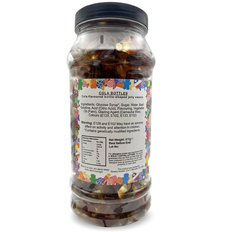 Cola Bottles Retro Sweets Cola Flavoured Gummy Sweets Gift Jar - 870g