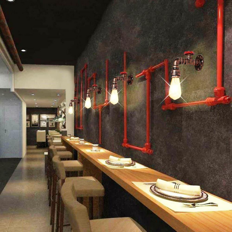 Rustic Red Industrial Water Pipe Wall Light E27~2885