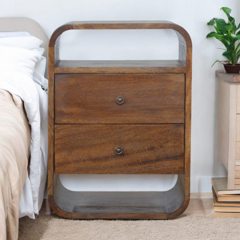 Artisan Furniture Solid Wood Chestnut Curve 2 Drawer Bedside