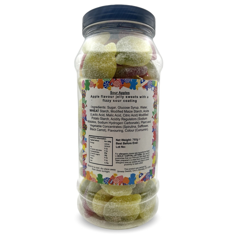 Fizzy Sour Apples Sweets Gummy Jelly Retro Sweets Gift Jar - 760g