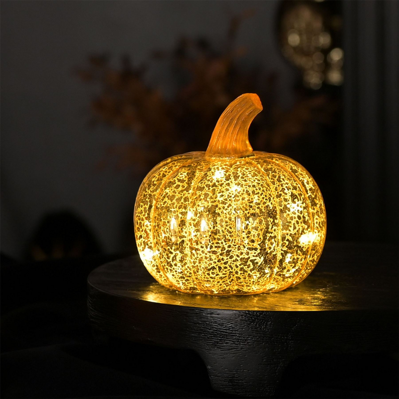 Gold Glass Pumpkin LED Lantern Medium