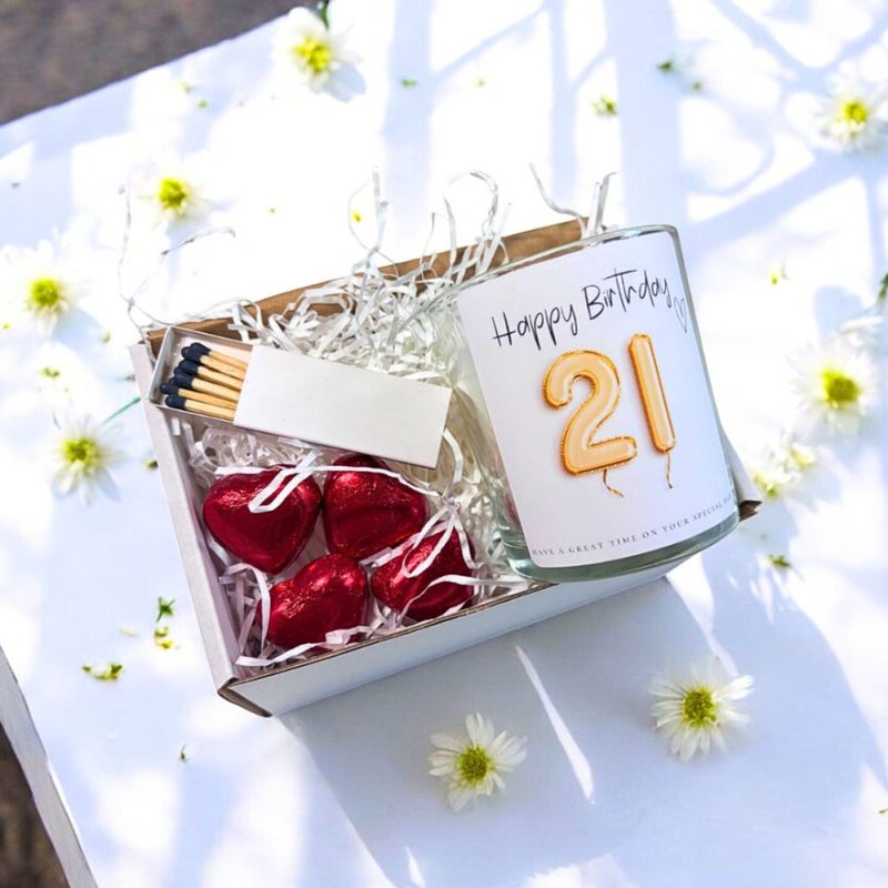21st Birthday Gold Balloons Candle Gift Set | Birthday Gift for Daughter
