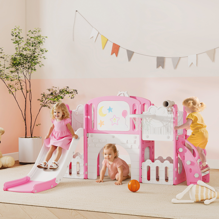 AIYAPLAY 7 in 1 Toddler Slide Set, Frog Theme Playset with Basketball Hoop